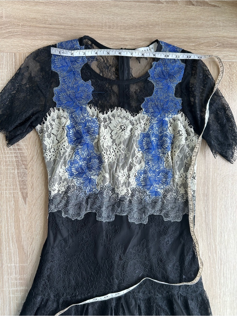 Sandro Paris Lace Floral-Accent Mini Dress Black White Blue 4 S Small - Picture 9 of 12